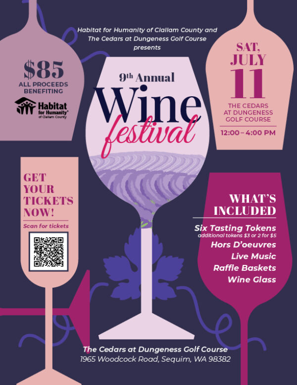 Flyer with wine glasses advertising the 9th annual wine festival at Cedars at Dungeness.
