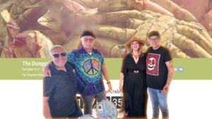 Reckless Dove band members with a dungeness crab backdrop